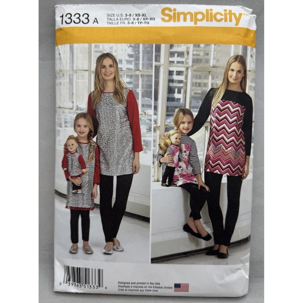 Simplicity 1333 Child sz 3-8 Ladies XS-XL 18" Doll Matching Outfit Tunic Legging